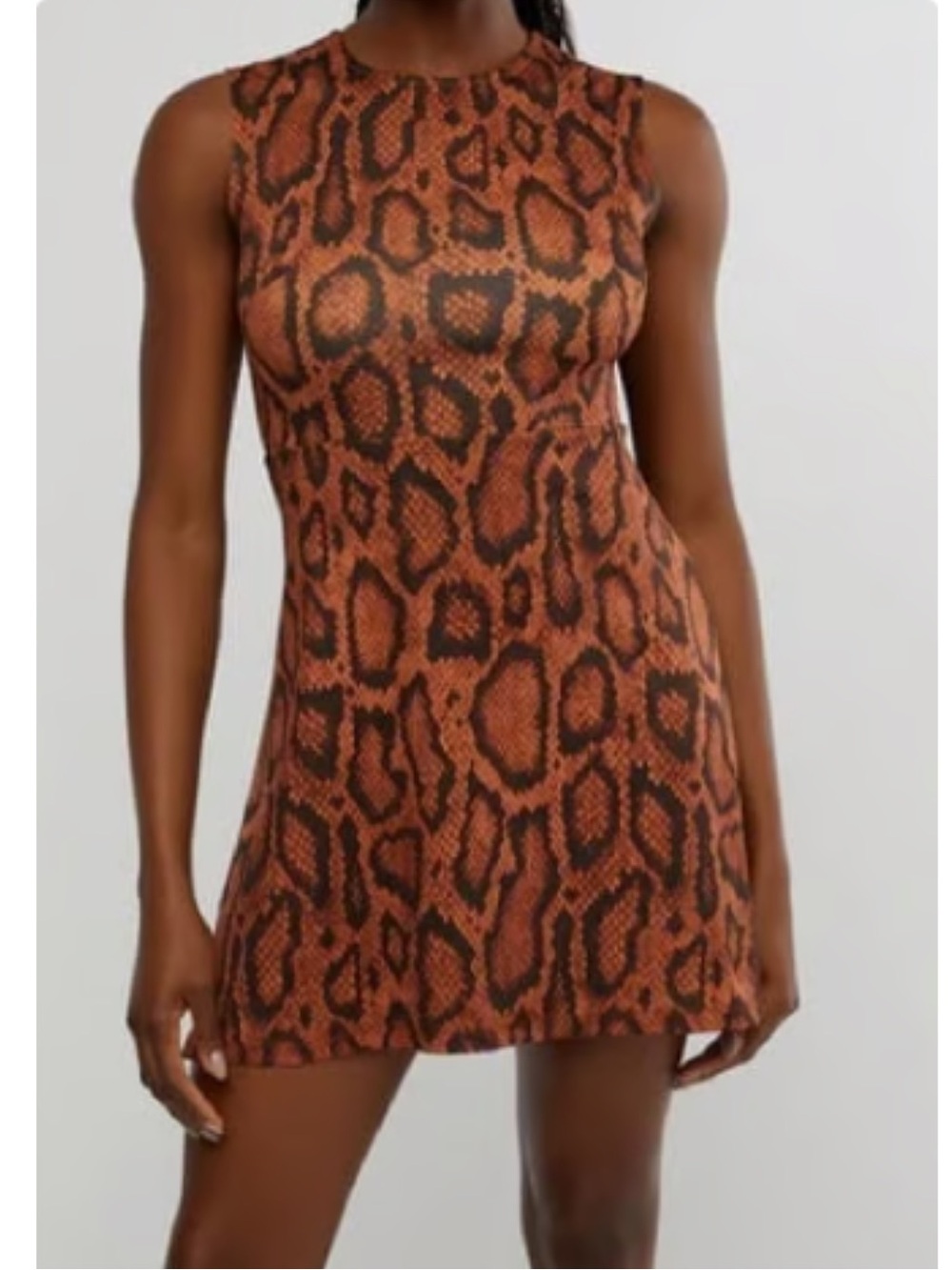 WeWoreWhat Tan and Black Patterned Mini Dress- Muscles Tank Mini Dress